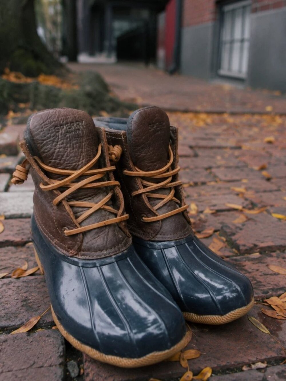 Womens Sperry Top Sider Navy Brown Saltwater Duck Boots Size 7 - Picture 3 of 8